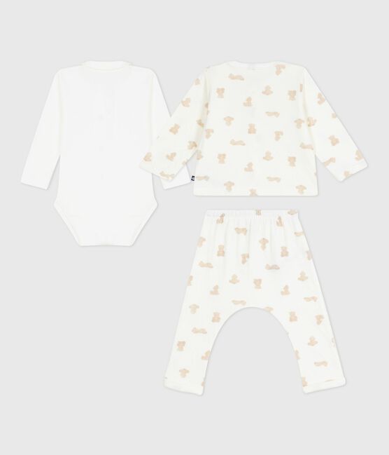 Conjunto de regalo de 3 piezas de algodón con estampado de osito para bebé MARSHMALLOW/ BRUN