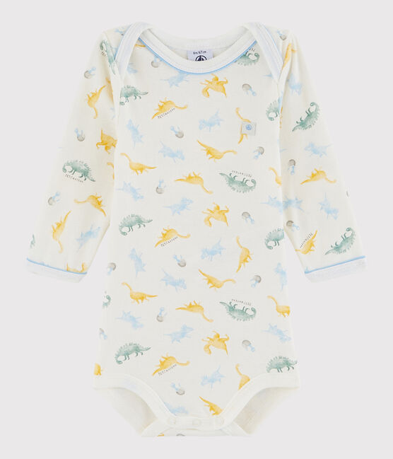 Bodi de manga larga de bebé niño blanco MARSHMALLOW/azul BLEU/ MULTICO