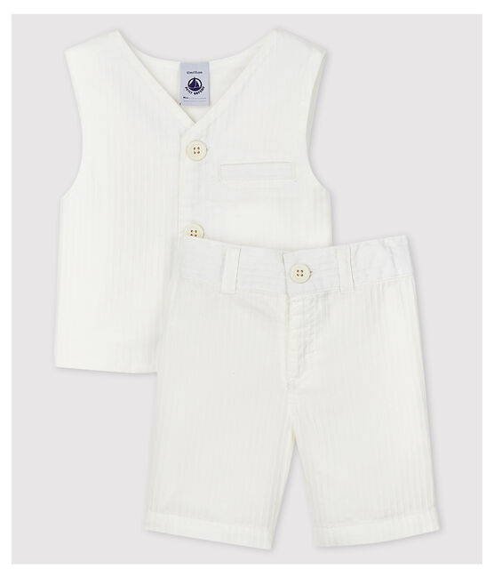 Conjunto de dos piezas de popelina de rayas de bebé niño blanco MARSHMALLOW/blanco MULTICO