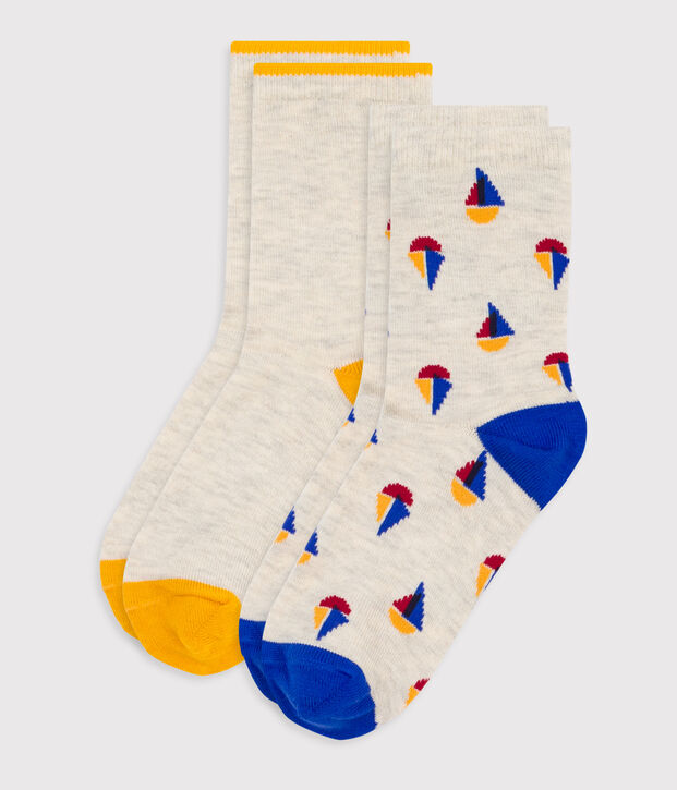 2 pares de calcetines infantiles de algod&oacute;n con estampado de barcos multicolor