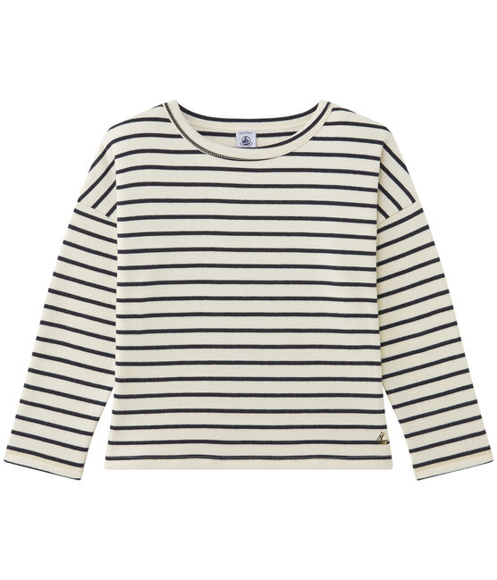Sweat shirt fille rayé beige COQUILLE/azul SMOKING