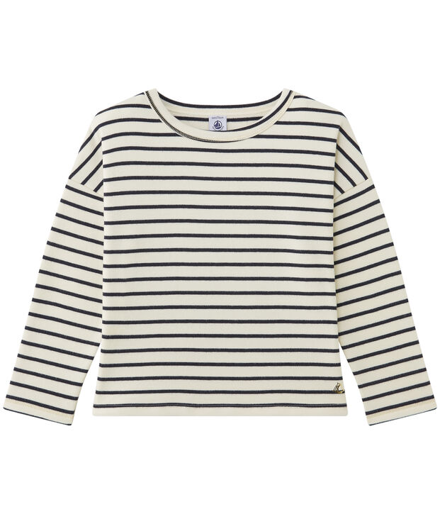 Sweat shirt fille ray&eacute; blanco/azul
