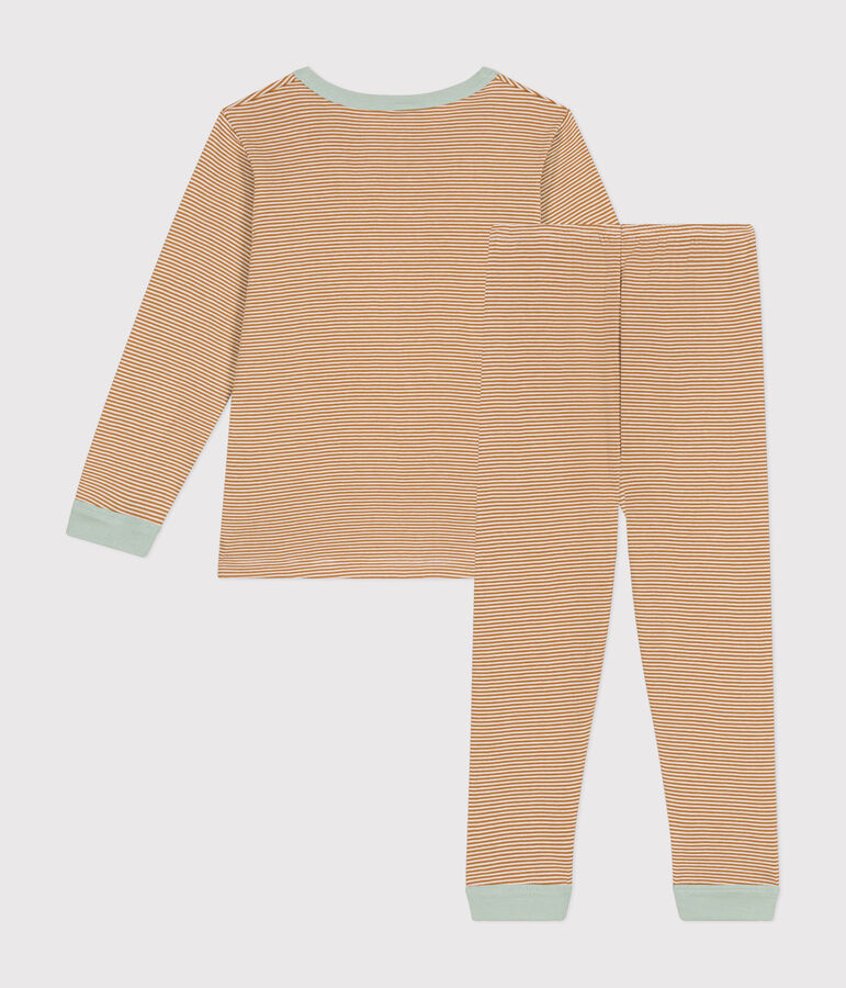 Pijama infantil de algod&oacute;n a rayas marron/blanco