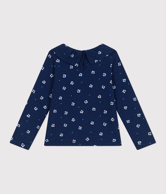 Camiseta infantil de algodón de manga larga con flores azul MEDIEVAL/blanco MULTICO