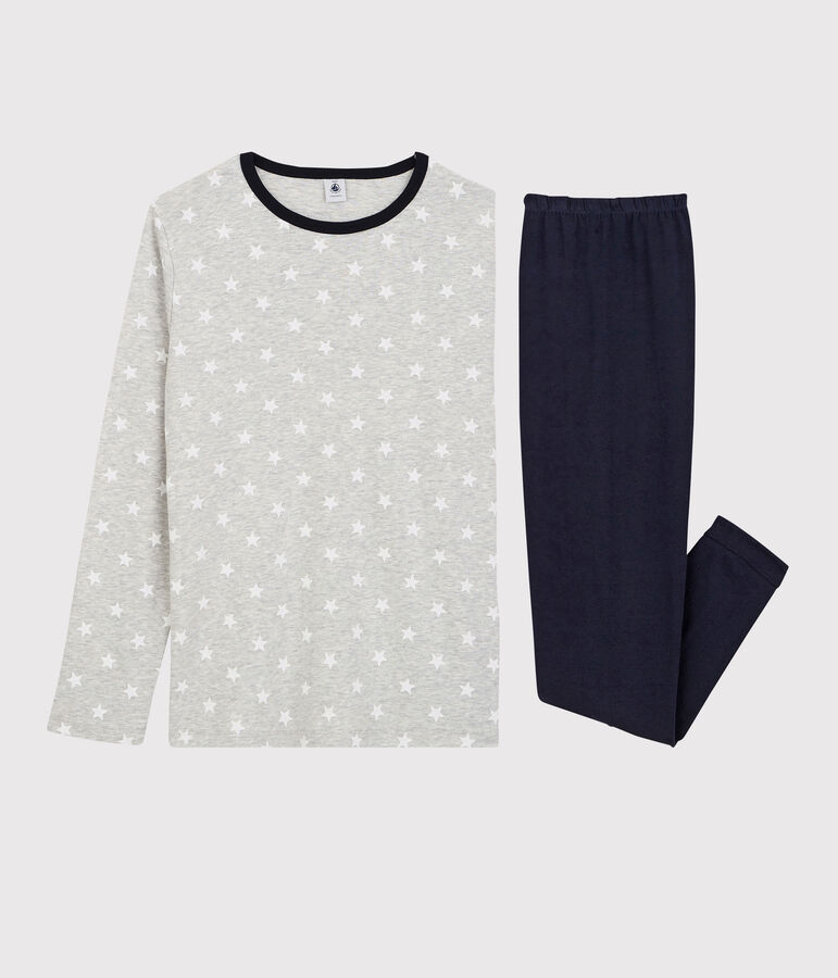 Pijama con estampado de estrellas de ni&ntilde;o de algod&oacute;n gris/blanco