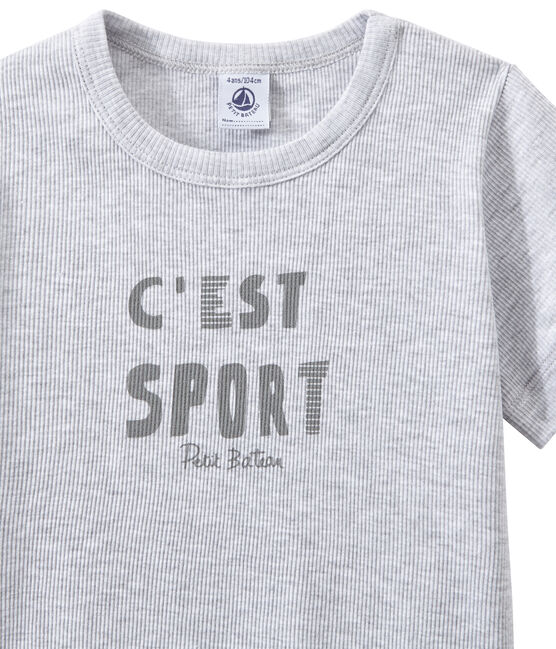 Pijama corto en dos materias para niño gris POUSSIERE/blanco LAIT