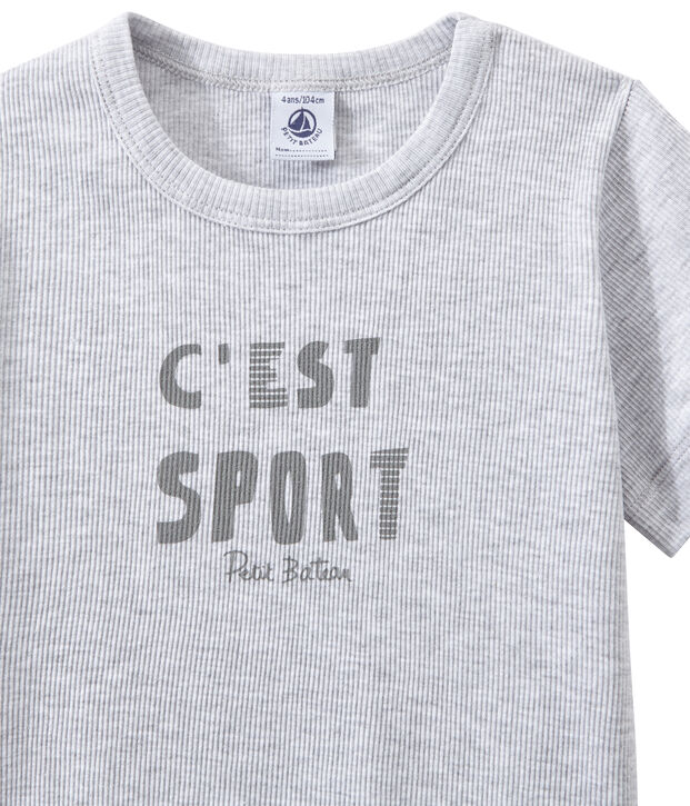 Pijama corto en dos materias para ni&ntilde;o gris/blanco