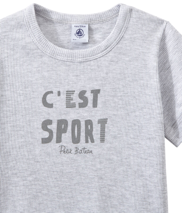 Pijama corto en dos materias para ni&ntilde;o gris/blanco