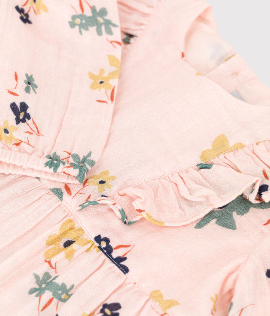 Vestido estampado de manga larga de gasa de algodón para bebé rosa SALINE/blanco MULTICO