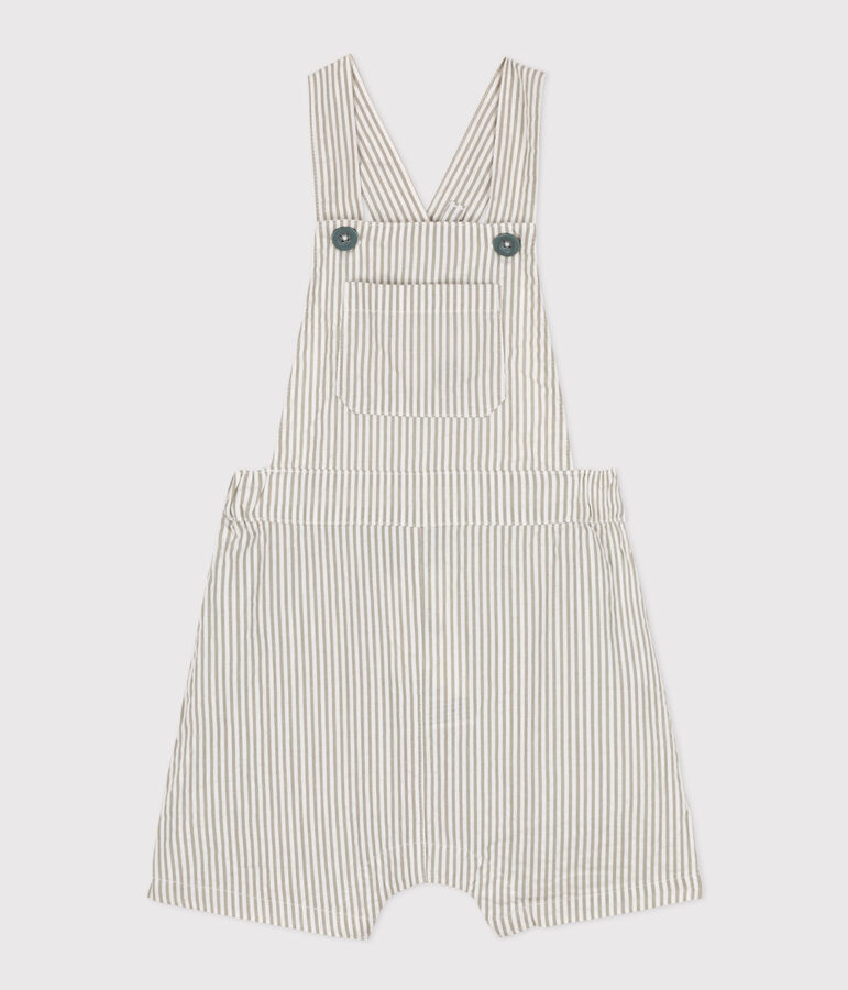 Peto corto de tejido milrayas para beb&eacute; verde/blanco