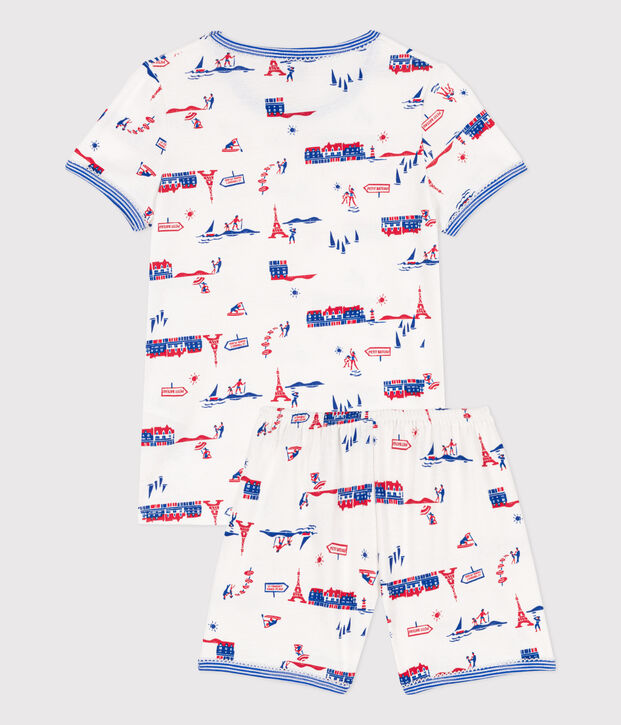 Pijama corto Par&iacute;s de algod&oacute;n para ni&ntilde;a blanco/multicolor