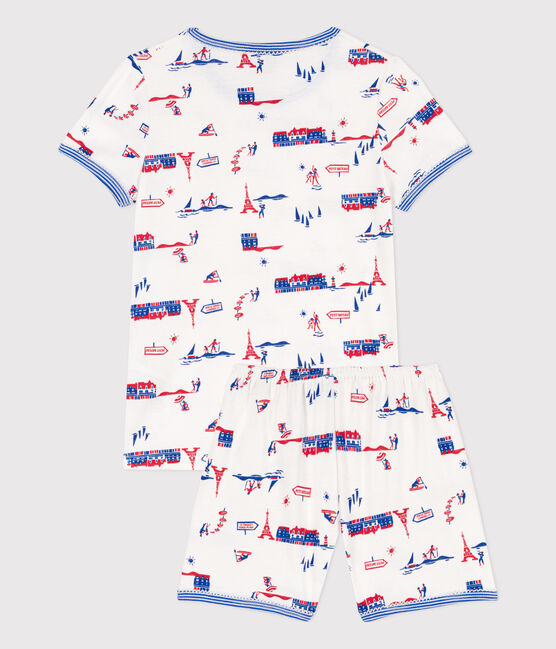 Pijama corto París de algodón para niña blanco MARSHMALLOW/blanco MULTICO