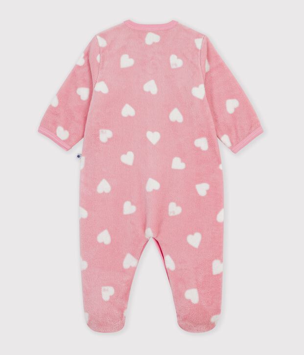 Sobrepijama polar con estampado de corazones para beb&eacute; rosa/blanco