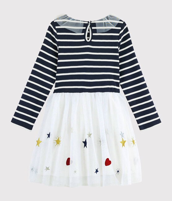 Vestido de manga larga para niña azul SMOKING/blanco MULTICO