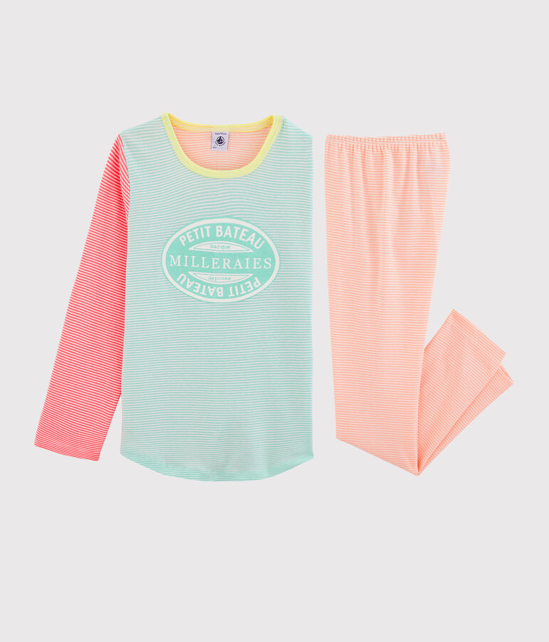 Pijama de punto para ni&ntilde;a blanco/multicolor