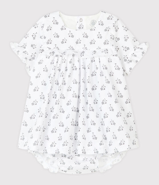 Vestido con pololo de popelina de flores para bebé niña blanco MARSHMALLOW/blanco MULTICO
