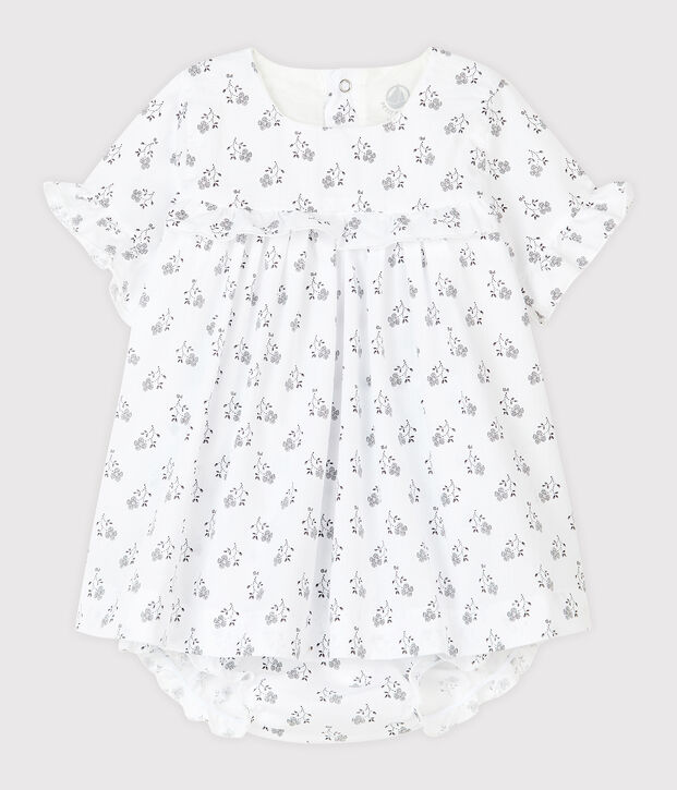 Vestido con pololo de popelina de flores para beb&eacute; ni&ntilde;a blanco/multicolor