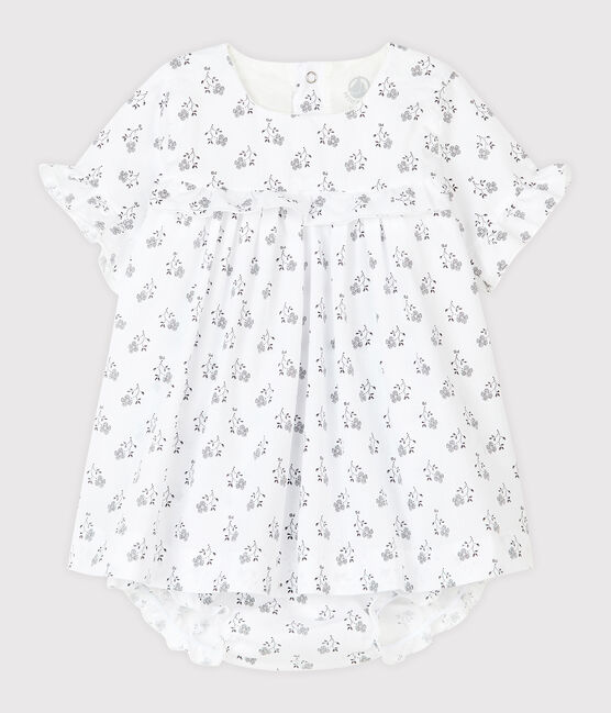 Vestido con pololo de popelina de flores para bebé niña blanco MARSHMALLOW/blanco MULTICO