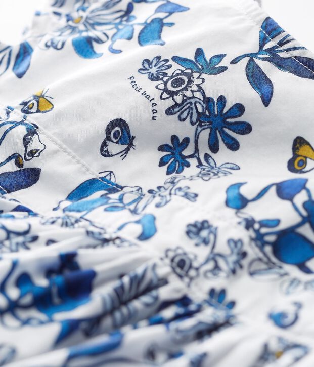 Vestido manga corta estampado para beb&eacute; ni&ntilde;a blanco/multicolor