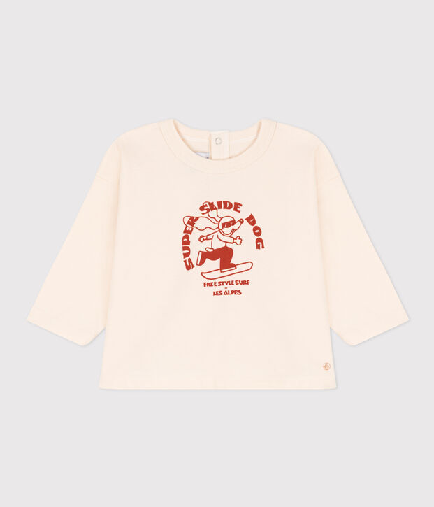 Camiseta de manga larga de jersey para beb&eacute; crudo/rojo