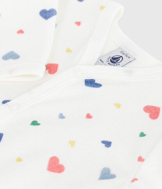 Pijama de terciopelo con estampado de corazones para bebé blanco MARSHMALLOW/blanco MULTICO