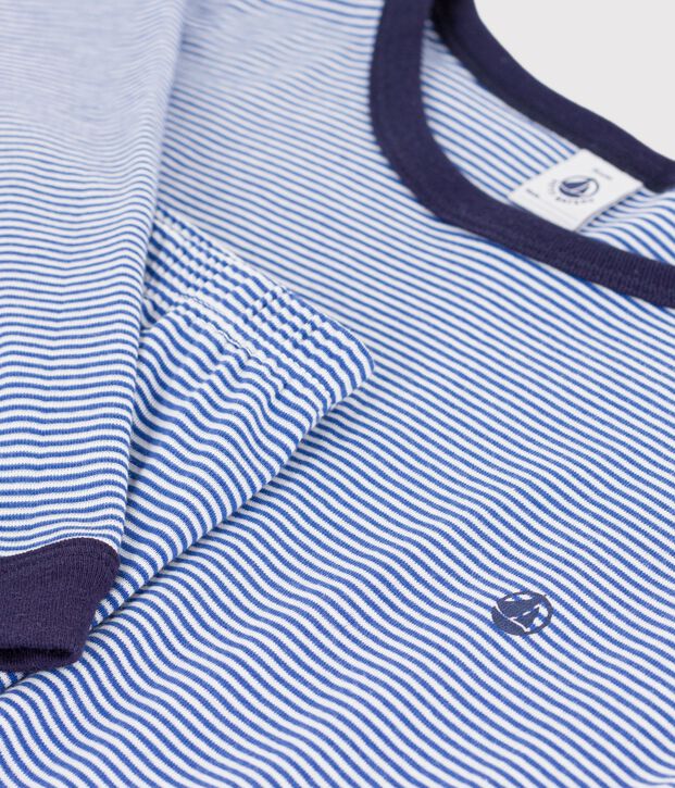 Pijama infantil de algod&oacute;n a rayas azul/blanco