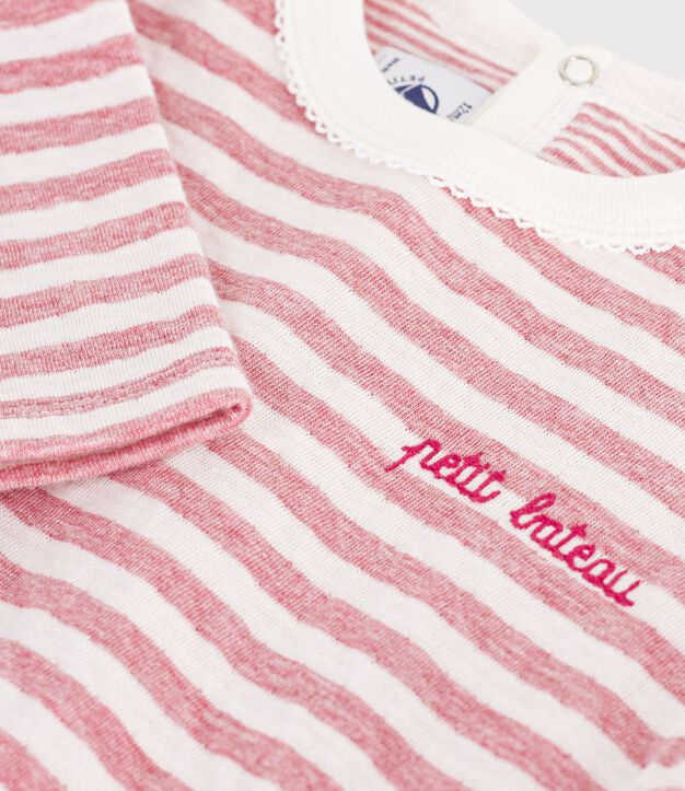 Camiseta de manga larga a rayas de algod&oacute;n para beb&eacute; rosa/crudo