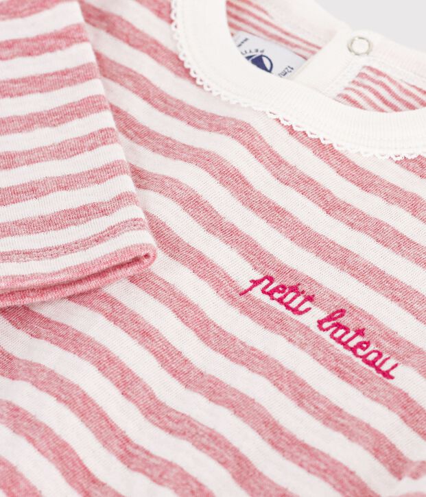 Camiseta de manga larga a rayas de algod&oacute;n para beb&eacute; rosa/crudo