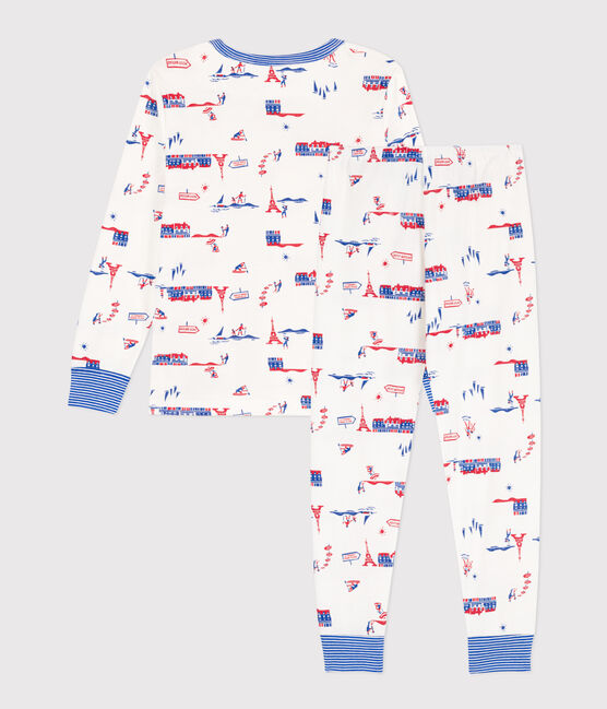 Pijama París de algodón de niño/niña blanco MARSHMALLOW/blanco MULTICO