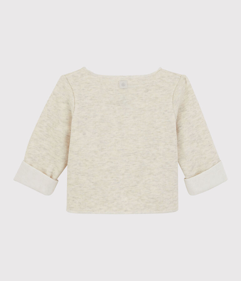 C&aacute;rdigan gris de mezclilla de beb&eacute; de punto de jersey de algod&oacute;n org&aacute;nico beige