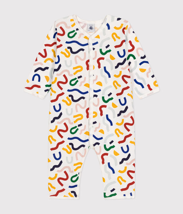 Pijama sin pies con estampado fosforescente de algod&oacute;n para beb&eacute; blanco/multicolor