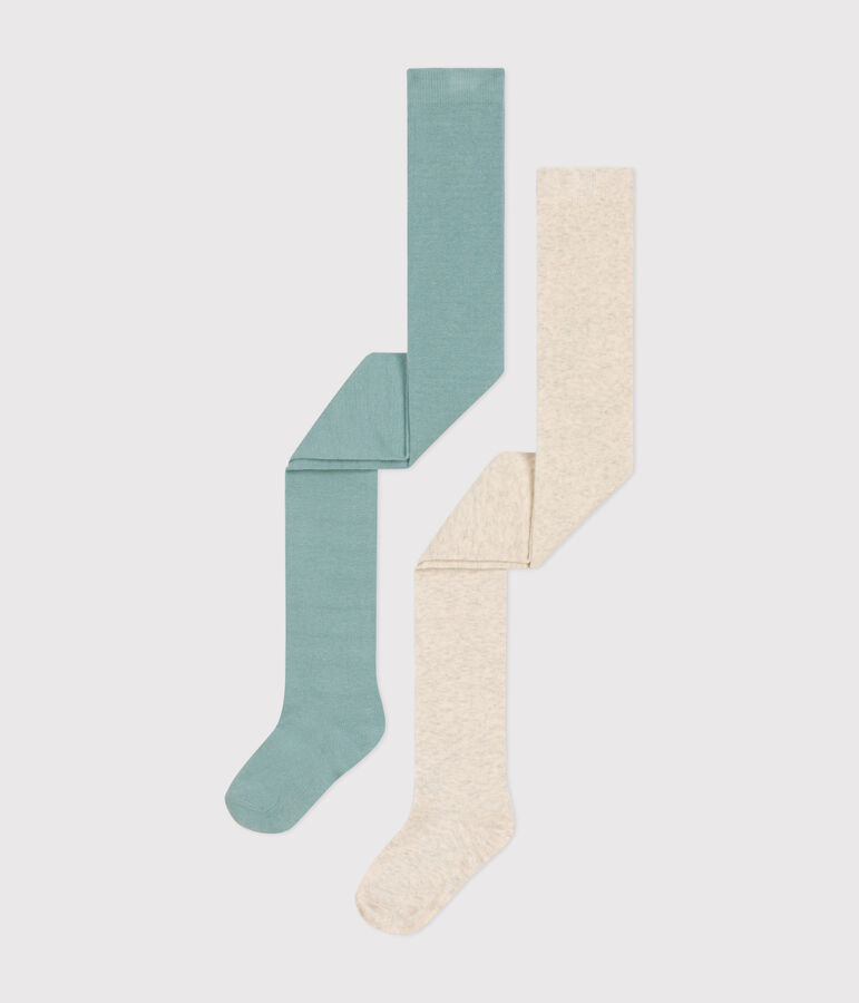 Juego de 2 pares de leotardos infantiles de punto de algod&oacute;n multicolor