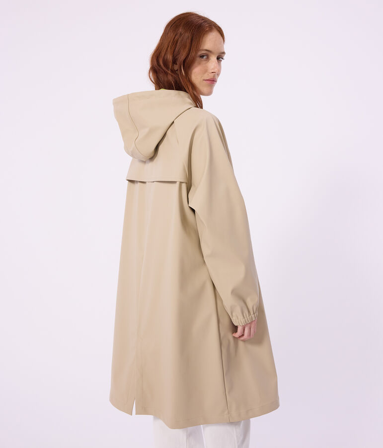 Chubasquero largo y bicolor para mujer beige