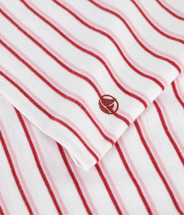Camiseta de algod&oacute;n de manga corta a rayas para mujer blanco/rojo