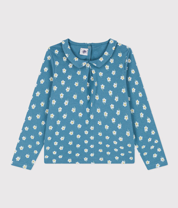 Blusa de algod&oacute;n con flores para ni&ntilde;a azul/multicolor