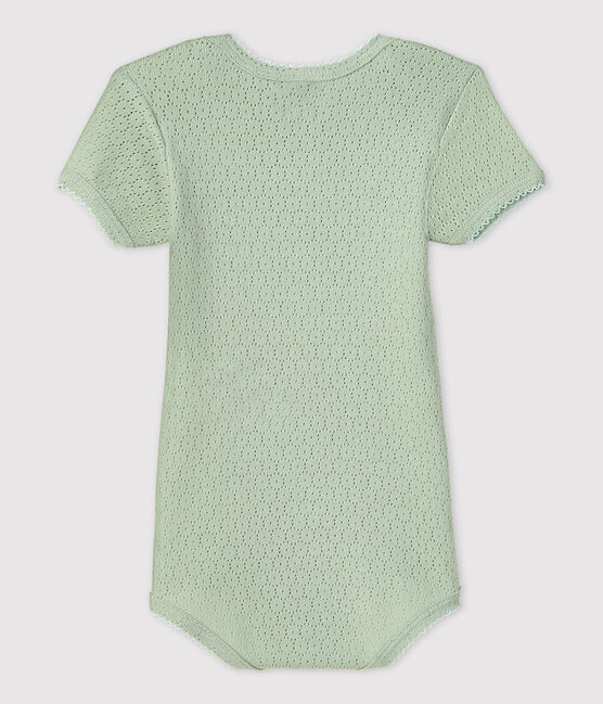 Body de punto calado de manga corta para bebé verde HERBIER