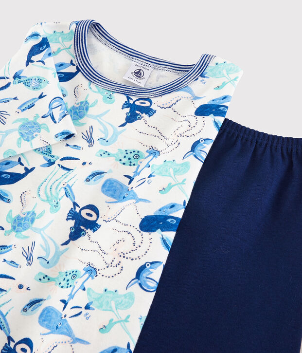 Pijama corto con animales marinos de ni&ntilde;o de algod&oacute;n blanco/multicolor