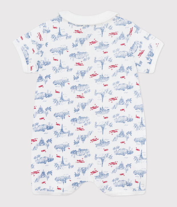 Mono corto de algod&oacute;n con cuello y estampado de Par&iacute;s para beb&eacute; blanco/multicolor
