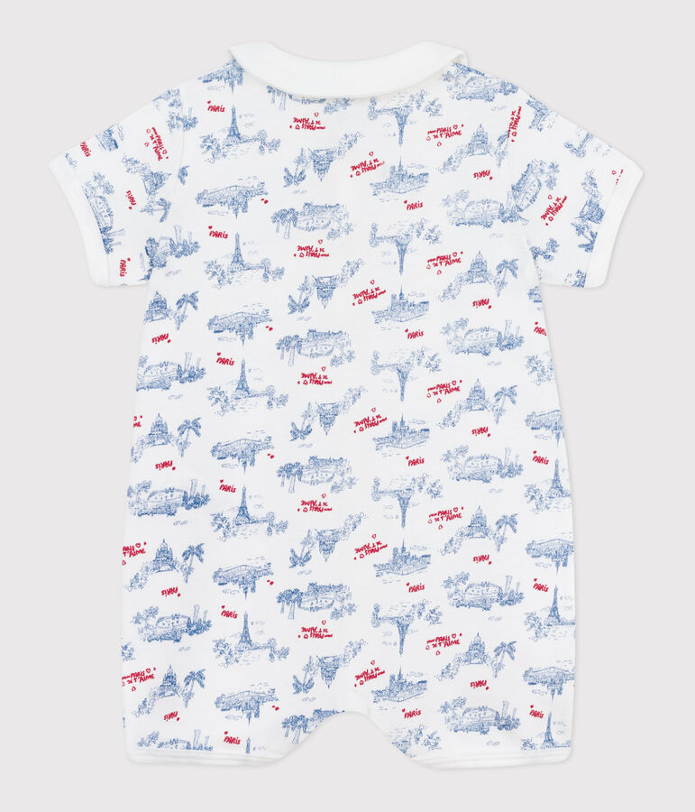 Mono corto de algod&oacute;n con cuello y estampado de Par&iacute;s para beb&eacute; blanco/multicolor
