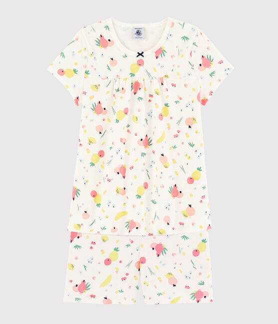 Pijama corto con estampado de frutas de verano de niña de algodón ecológico blanco MARSHMALLOW/blanco MULTICO