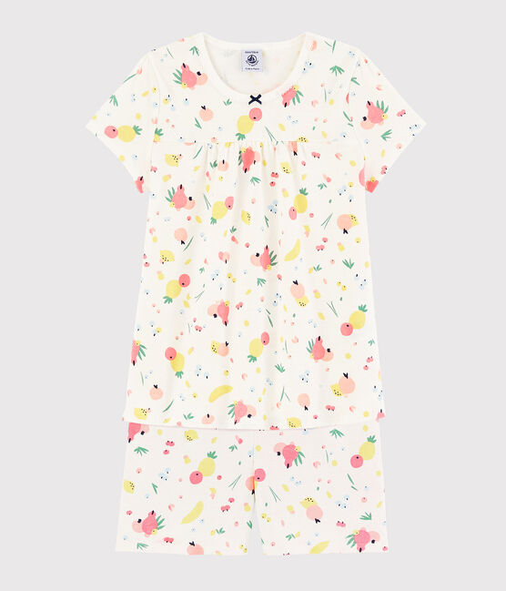 Pijama corto con estampado de frutas de verano de niña de algodón ecológico blanco MARSHMALLOW/blanco MULTICO