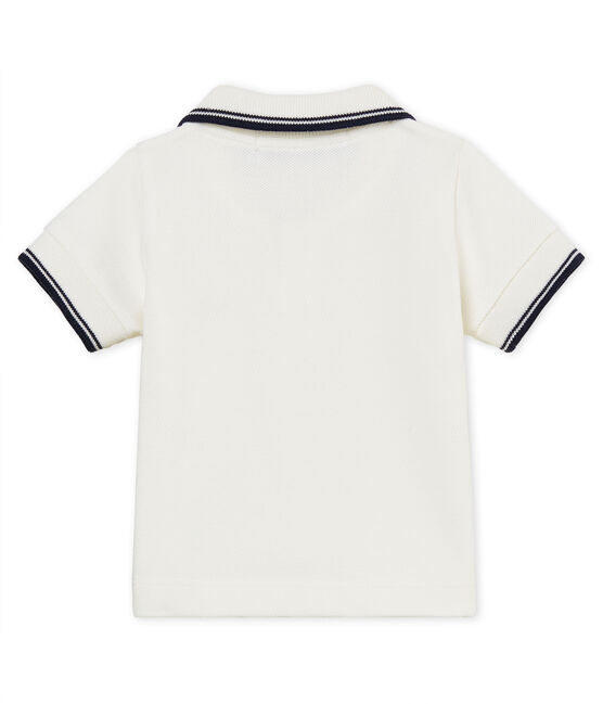 Polo manga corta de piqué liso para bebé niño blanco MARSHMALLOW