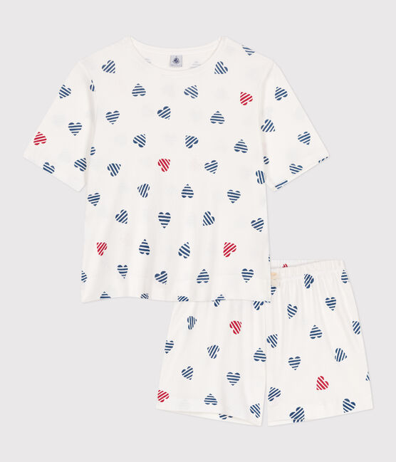 Pijama corto de algodón con estampado de corazones para mujer blanco MARSHMALLOW/blanco MULTICO