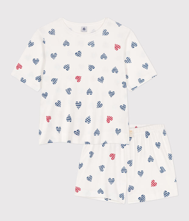 Pijama corto de algod&oacute;n con estampado de corazones para mujer blanco/multicolor