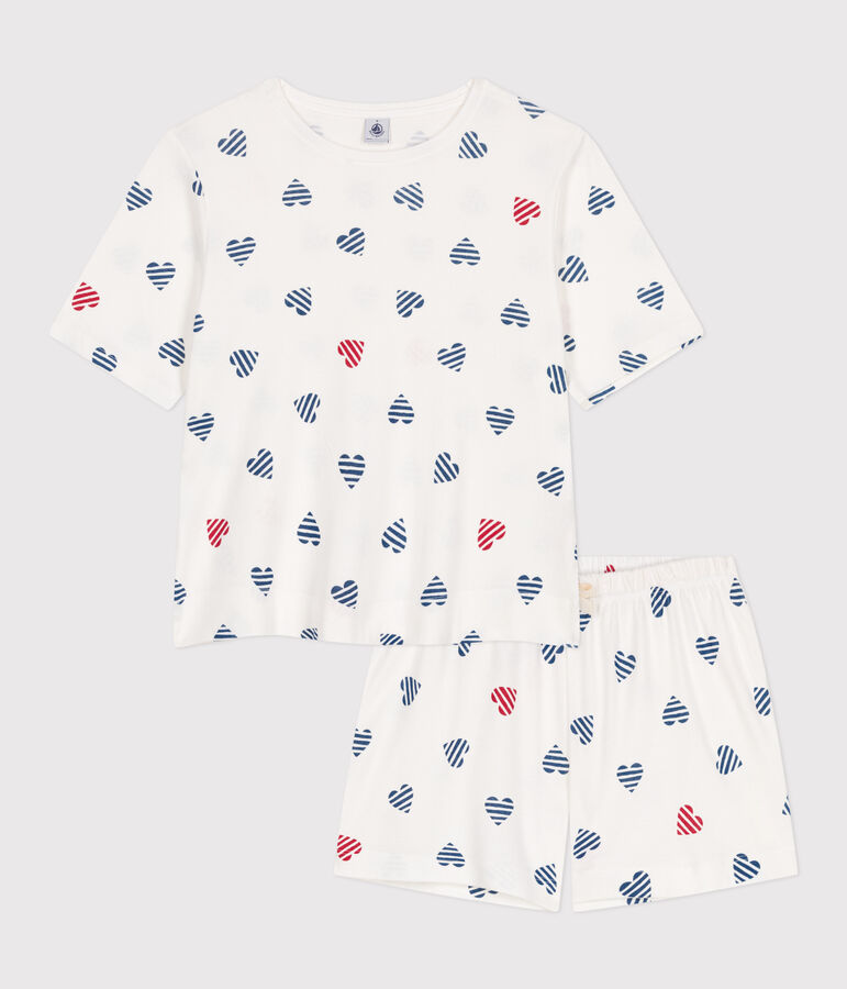 Pijama corto de algod&oacute;n con estampado de corazones para mujer blanco/multicolor