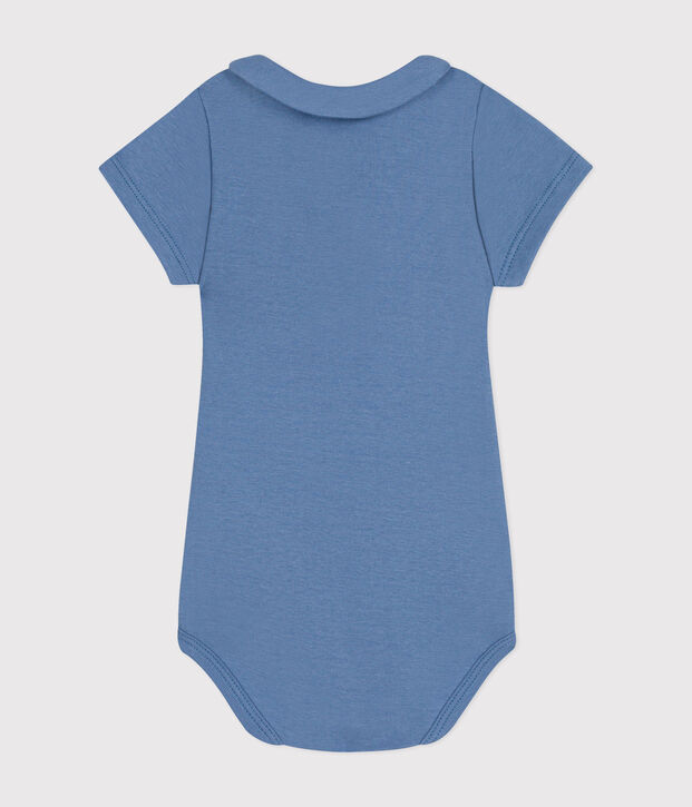 Body de algod&oacute;n de manga corta con cuello claudine para beb&eacute; azul