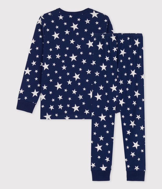 Pijama con estrellas de algod&oacute;n org&aacute;nico infantil unisex azul/blanco