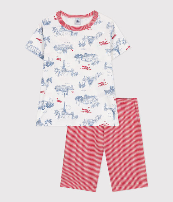 Pijama infantil corto de algodón con estampado de París blanco MARSHMALLOW/blanco MULTICO