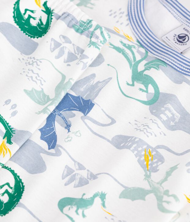 Pijama infantil de algod&oacute;n de manga corta y pierna larga con estampado blanco/multicolor