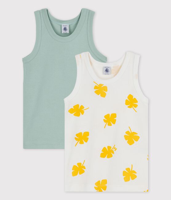 Juego de 2 camisetas de tirantes con grandes palmeras de algodón de niño variante 1